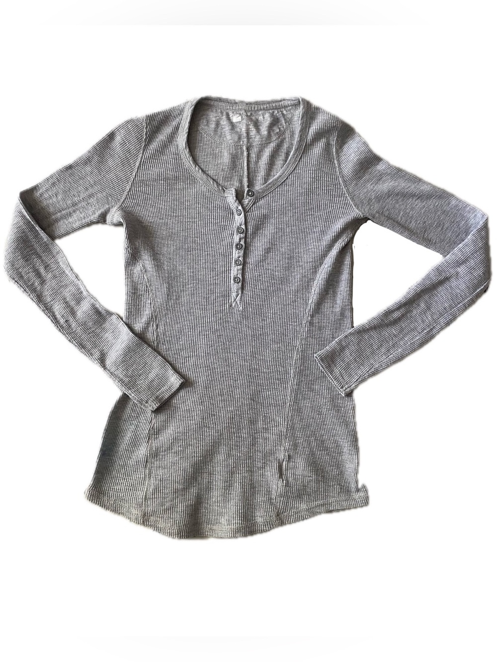 Light Gray Ribbed Henley Long Sleeve Top